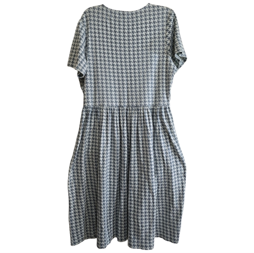 Kate Quinn Blue Houndstooth 100% Organic Cotton Midi Dress With Pockets XL - Picture 4 of 6
